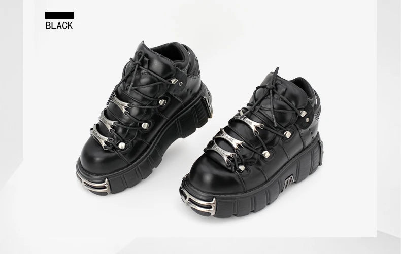 2024 NEW Punk Style Women Shoes Lace-up heel height 6CM Platform Shoes Woman Gothic Ankle Rock Boots Metal Decor Woman Sneakers