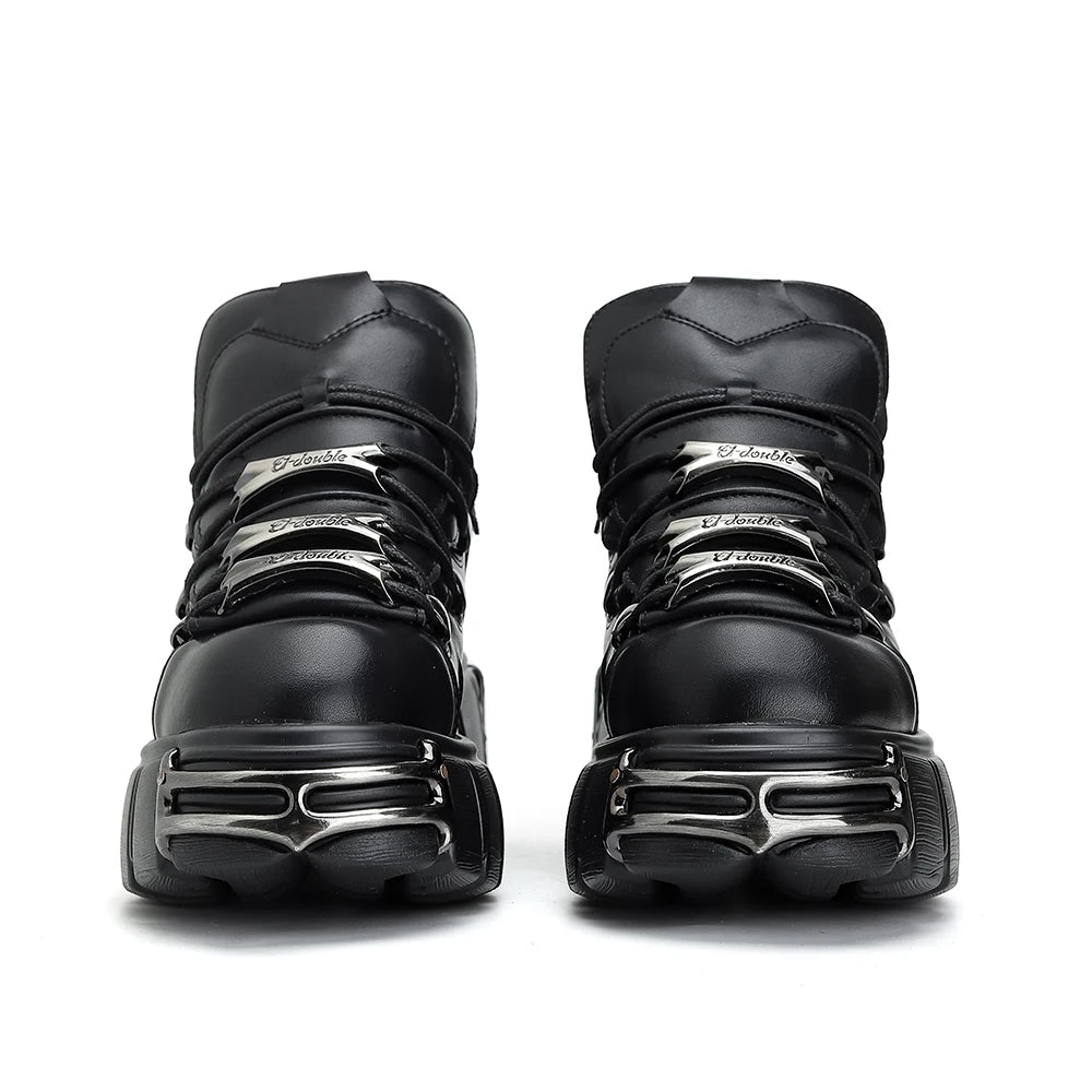 2024 NEW Punk Style Women Shoes Lace-up heel height 6CM Platform Shoes Woman Gothic Ankle Rock Boots Metal Decor Woman Sneakers